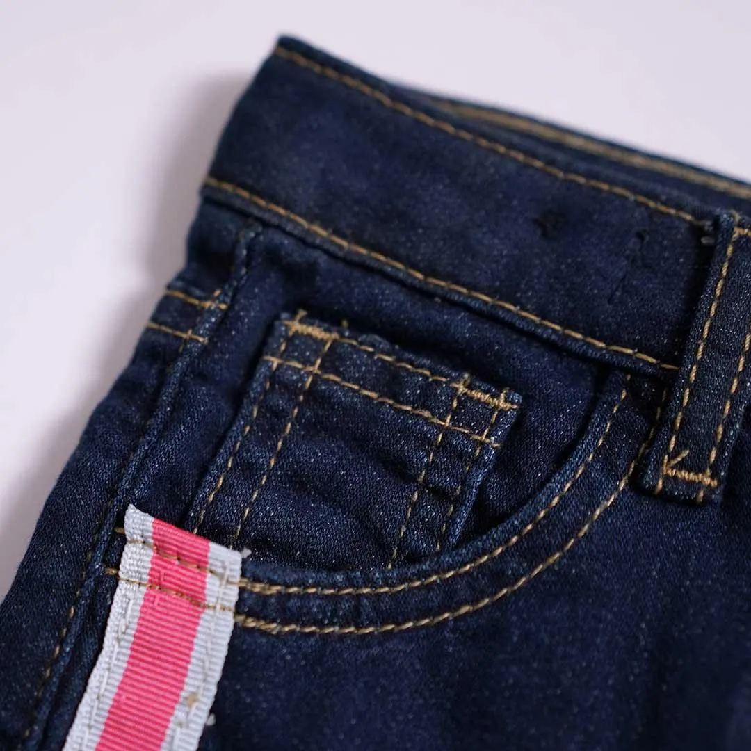 Girls Dark Blue Denim Short With Adjuster