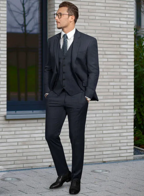 Napolean Self Satin Blue Wool Suit