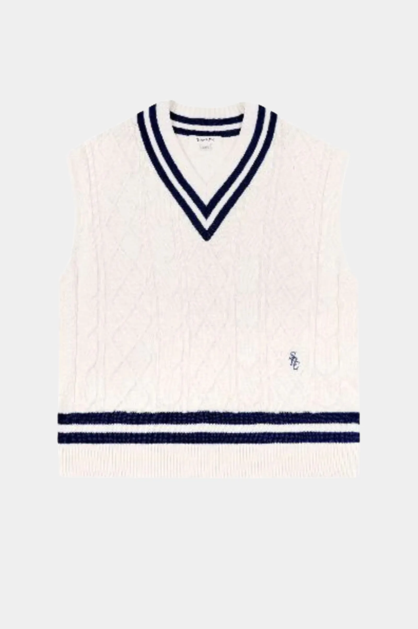 SRC CABLEKNIT VEST CREAM NAVY