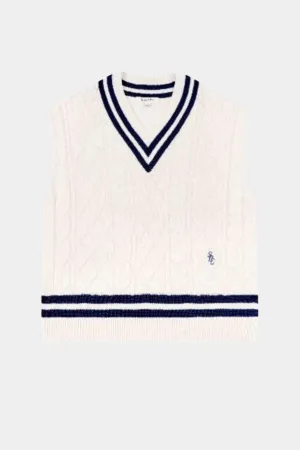SRC CABLEKNIT VEST CREAM NAVY