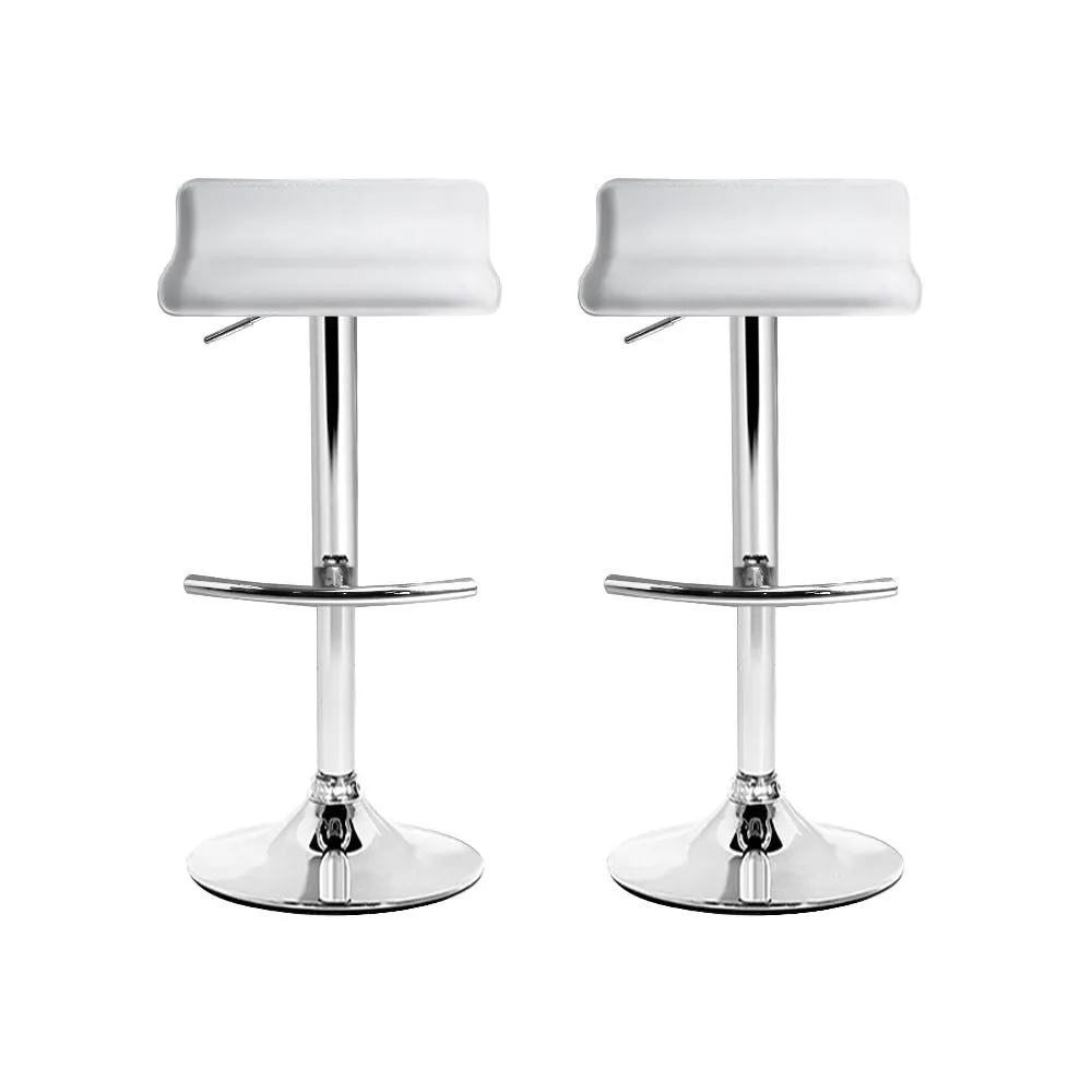 Two Bar Stools Adjustable Gas Lift Chairs White