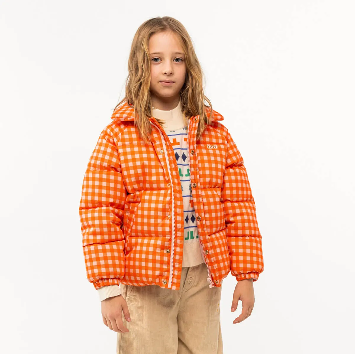 Vichy Short Padded Jacket in Summer Red / Wild Rose by Tinycottons